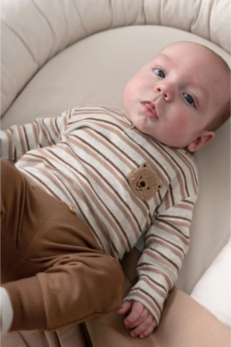 Feetje Longsleeve Streep Tiny Timber Tales Grijs Melange, kindershirt met strepen en Tiny Timber Tales-print